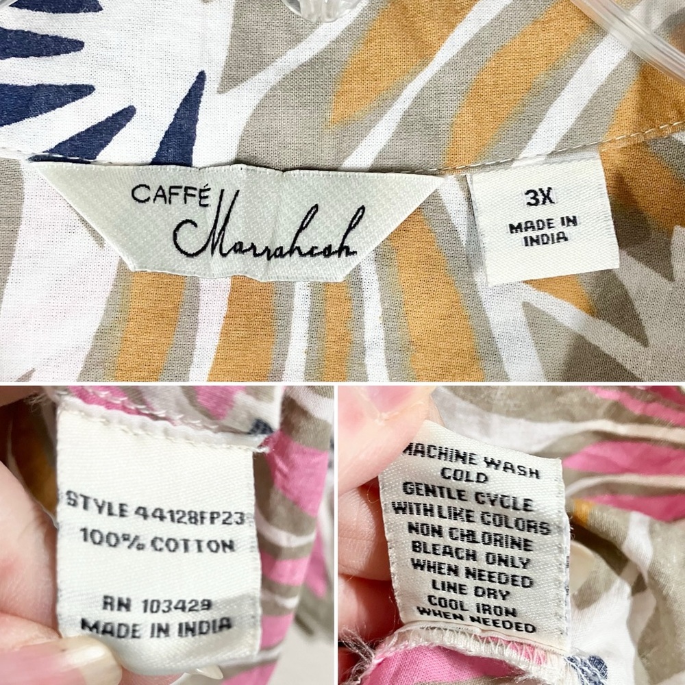 Tropical Fan Print Tunic 3X Cotton Pullover Blouse Boho Resort Vacation Spring - Picture 8 of 12